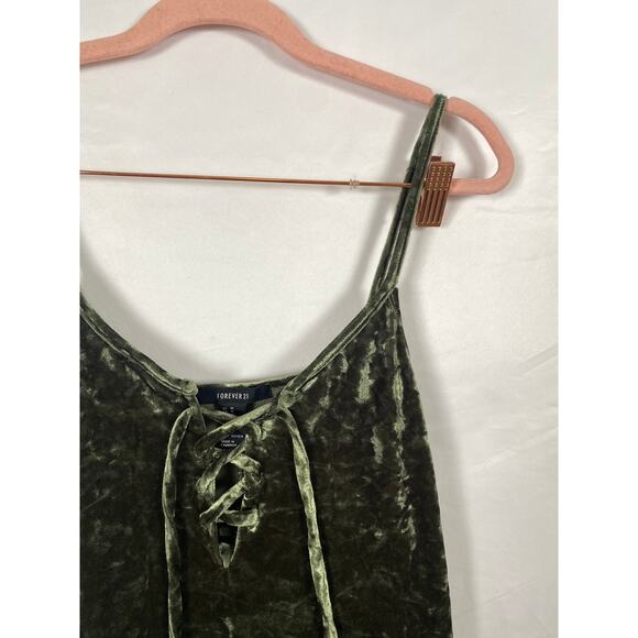 Forever 21 Women Green Velvet Slio Mini Dress Tie Front Spaghetti Strap Size M - Picture 7 of 9